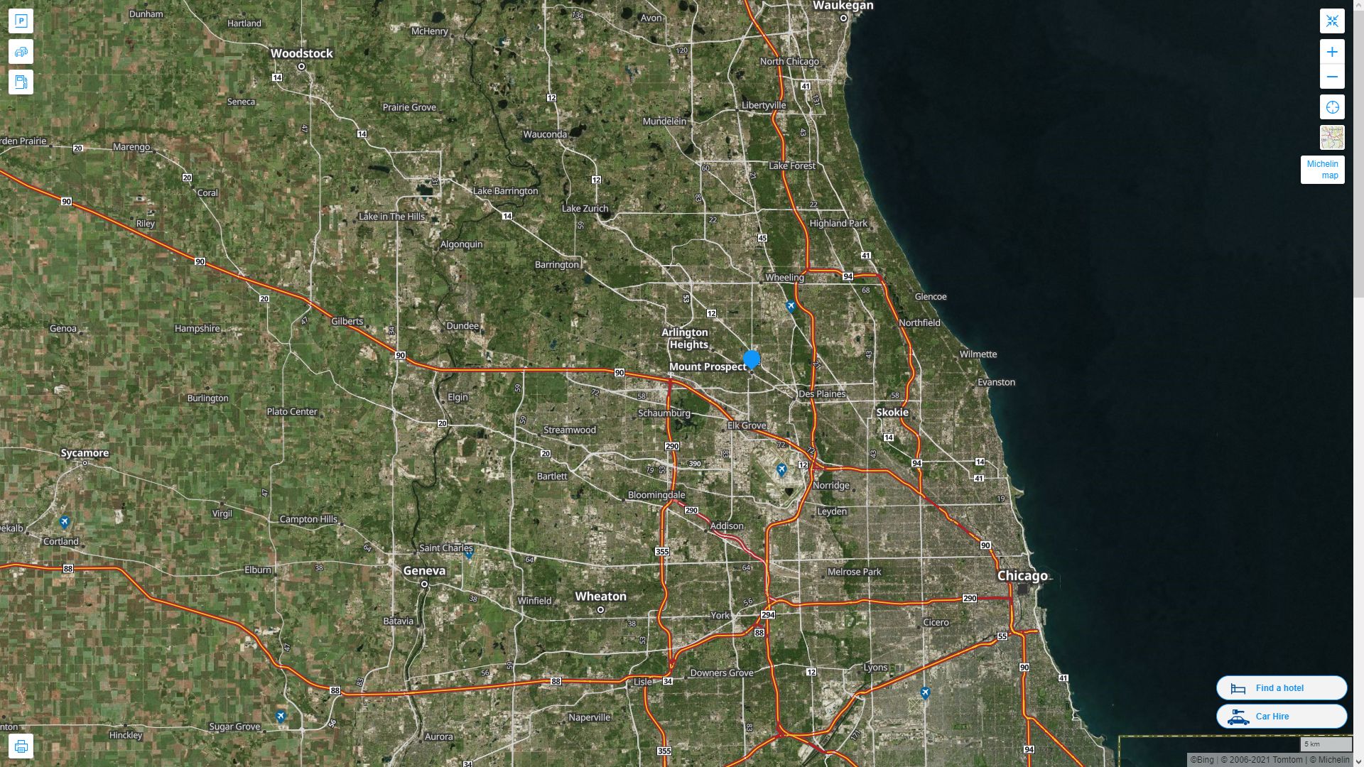 Mount Prospect illinois Highway and Road Map with Satellite View